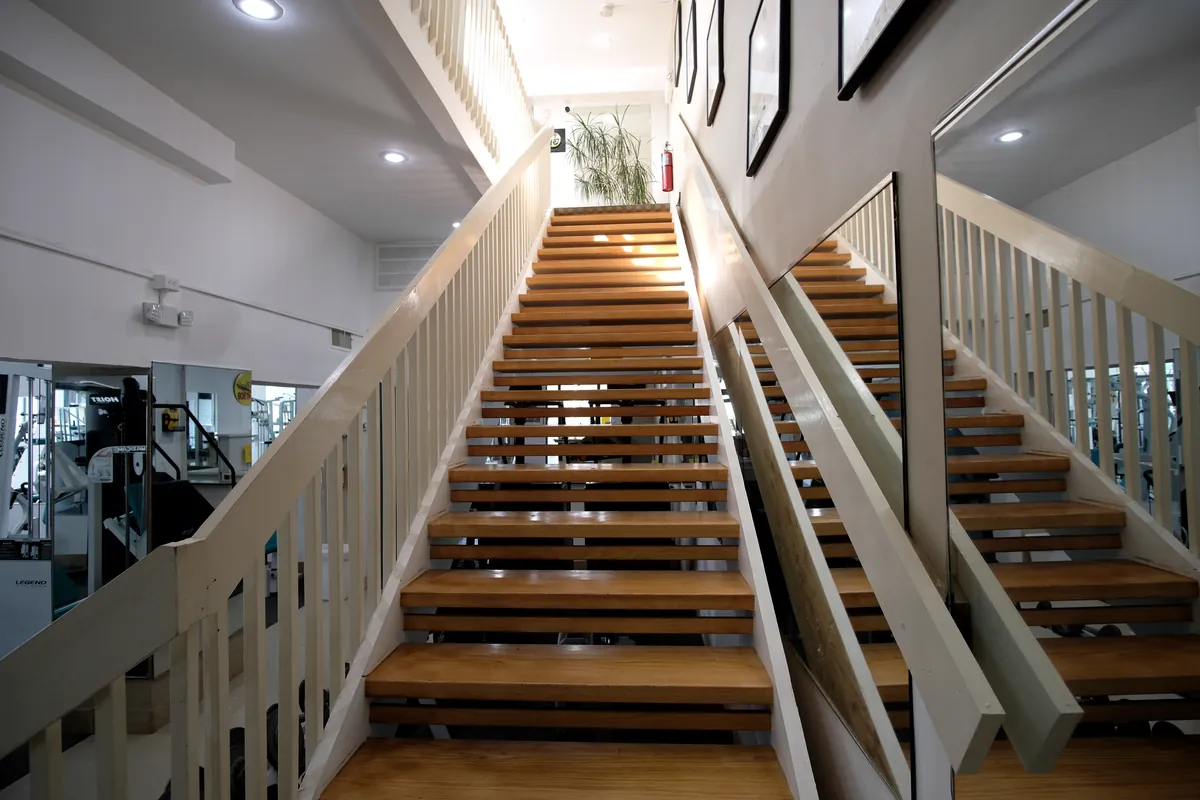 The wooden main staircase